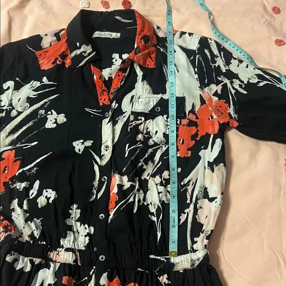Abercrombie & Fitch Black Red Floral Button Front Jogger Style Jumpsuit Medium - Picture 6 of 11